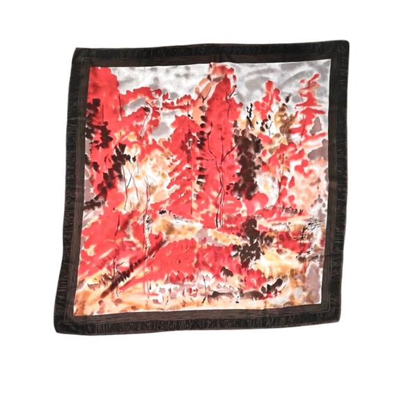 Vintage Vera Neumann Autumnal Trees Hand Rolled Scarf 30x30.5 - Picture 1 of 8